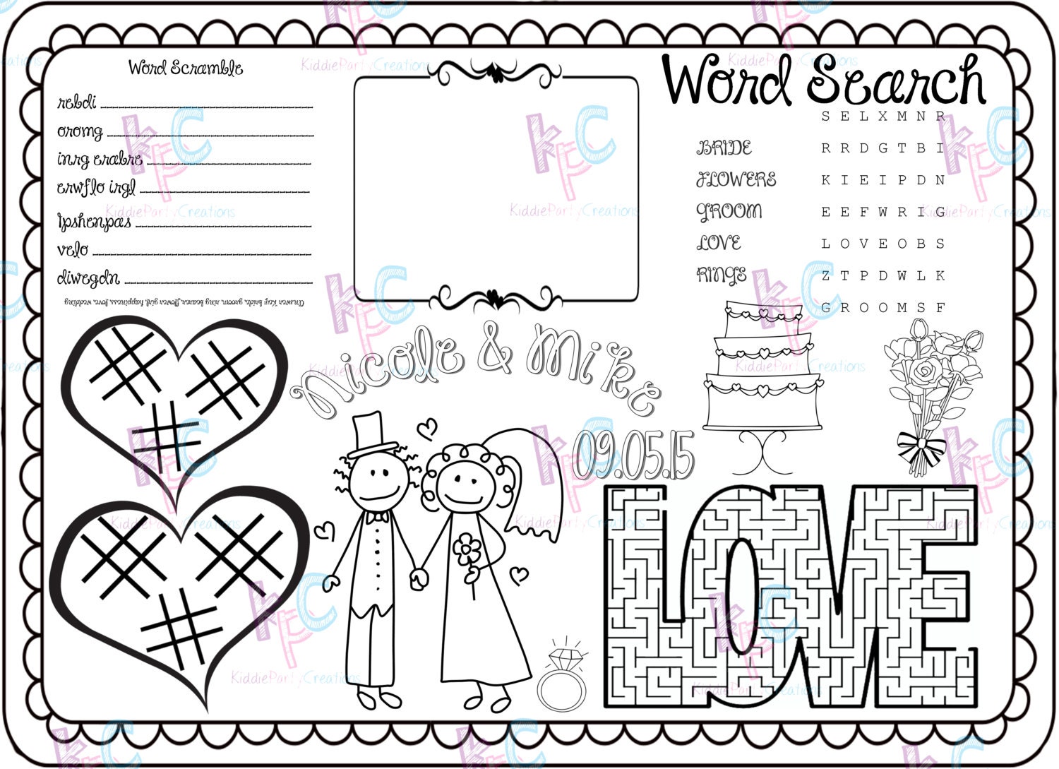Wedding Day Kids Activity Placemat 11x15 Digital | Etsy
