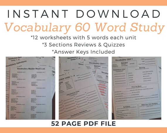 vocabulary worksheets english lesson homeschool resource etsy australia