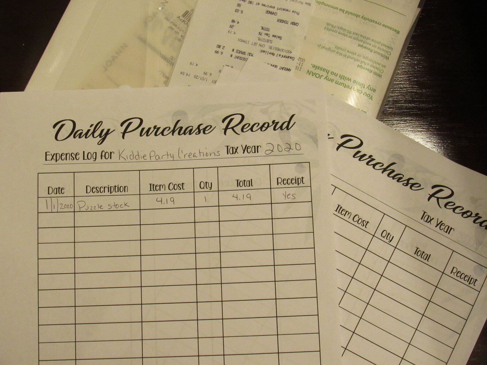 Daily Purchase Record Printable Tax Prep Small Business Etsy