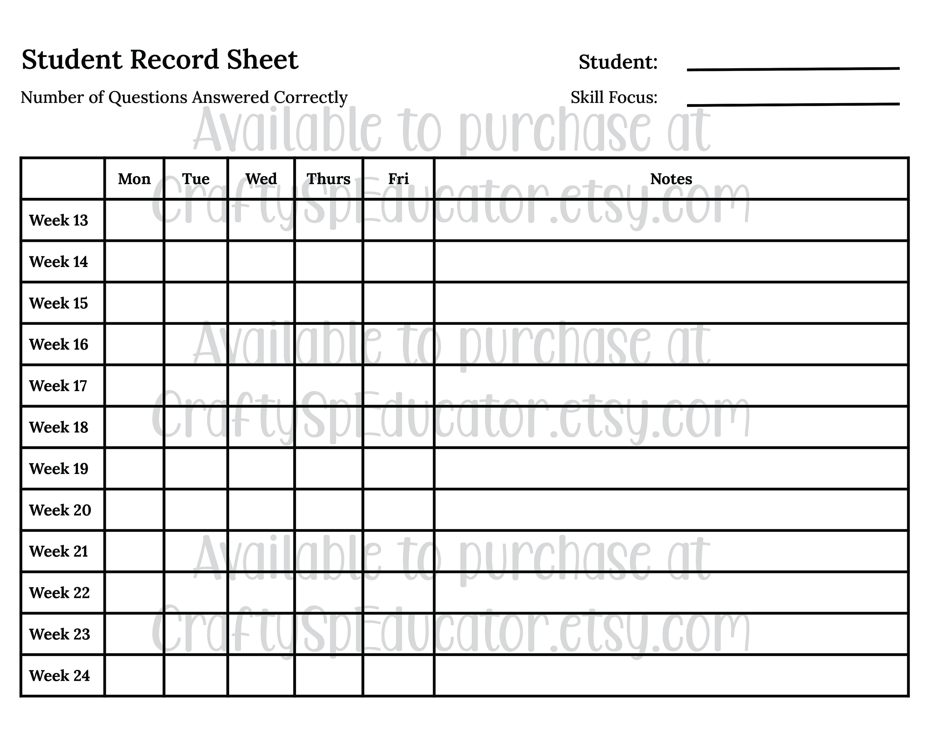 Student Recording Sheet Progress Monitoring Tools Data - Etsy