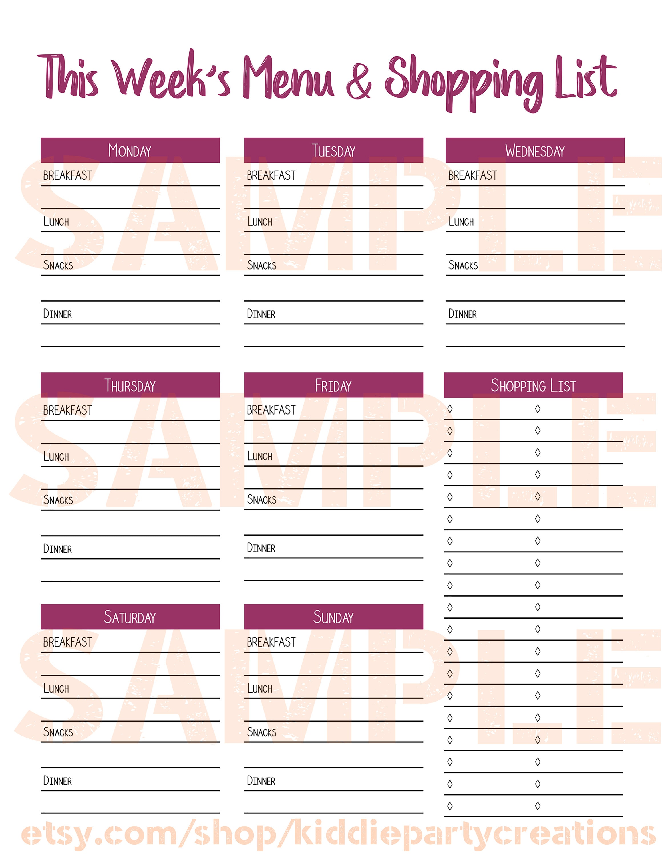 Menu Planner Shopping List Template Menu Planner Shopping List Template