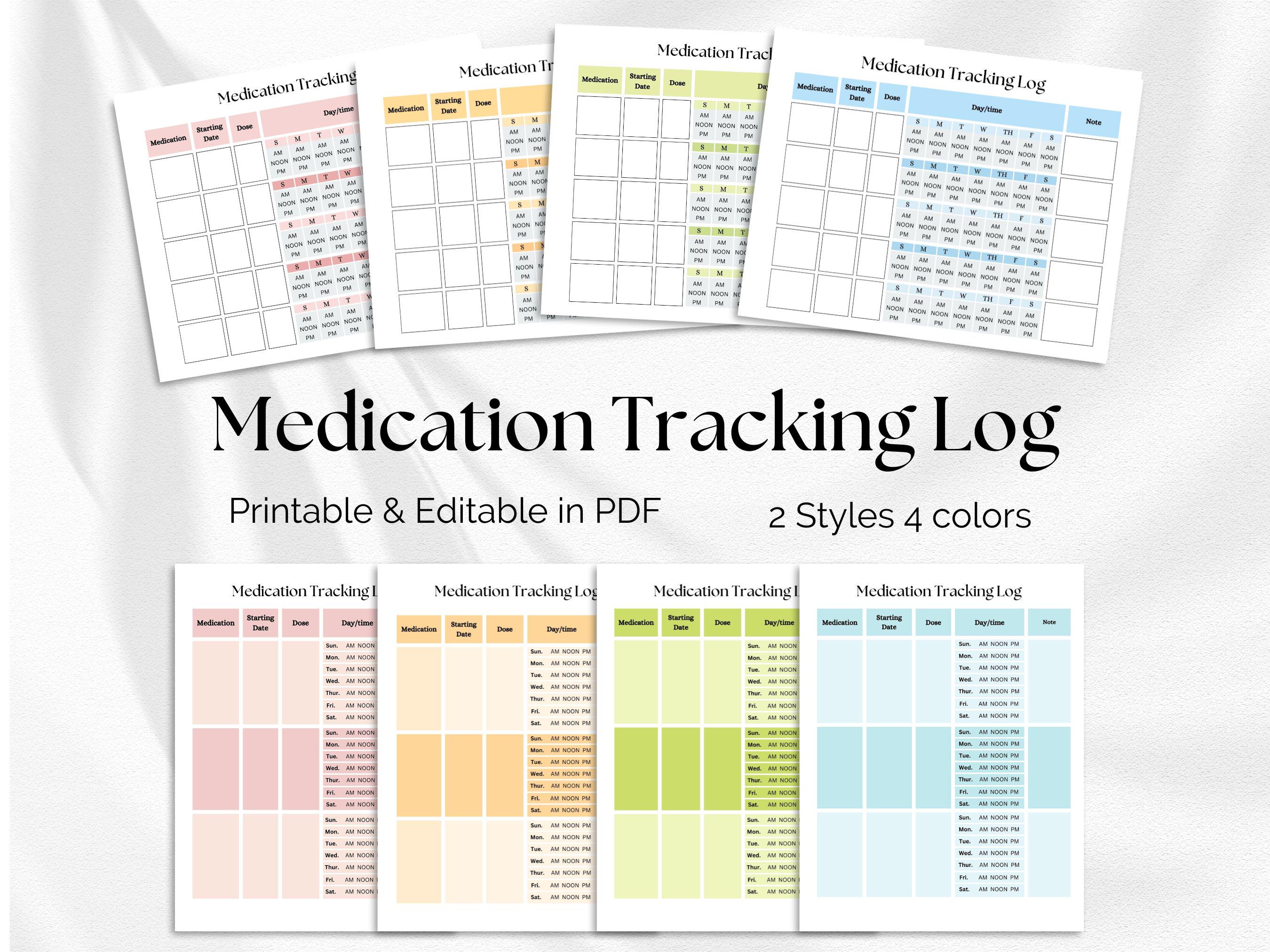 Medication log,Medication form,Medication tracker, Medication list, Printable medication log,Editable Medication tracker,Medication schedule