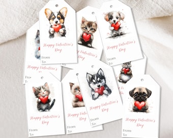 Editable Printable Watercolor Animal Valentine's Day Gift Tag, School Valentines, Kid Valentines, Valentines Favor Tag, Instant Download Tag