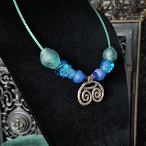 Vintage Handmade Silver Necklace with Roman Glass Style Beads | Bohemian Statement Necklace