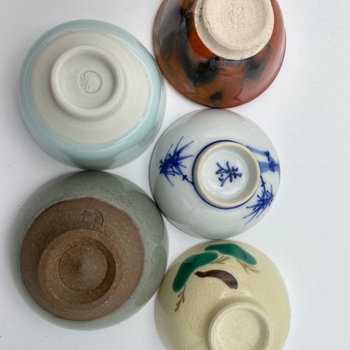 Japanese Antique Five Cups of shops Sake (Ochoko) 1960s