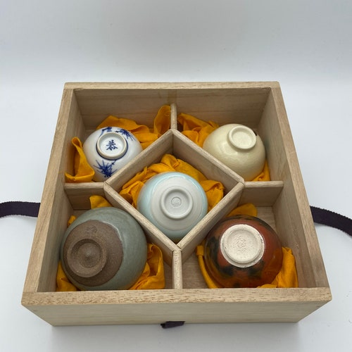 Japanese Antique Five Cups of shops Sake (Ochoko) 1960s