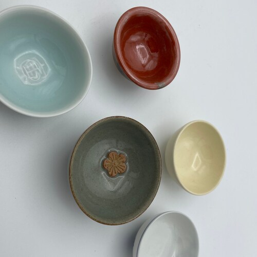 Japanese Antique Five Cups of shops Sake (Ochoko) 1960s