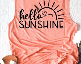 Camiseta sin mangas playera Hello Sunshine / Camiseta sin mangas de verano para mujer / Ropa informal para vacaciones