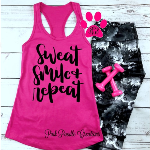 Sweat, Smile, Repeat, Workout Tank, Exercise Tank, Workout, Womens Workout Tank, Exercise, Gym Tank, Gym Tank Top, Sweat Tank