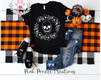 Floral Skull Halloween T-Shirt: Soft Cotton Unisex Tee
