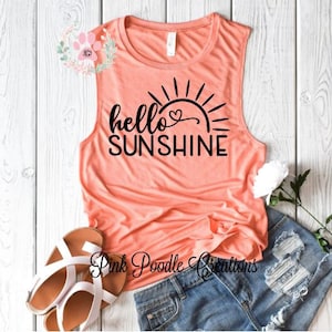 Hello Sunshine Beach Tank Top | Womens Summer Muscle Sleeveless Shirt | Casual Vacation Wear