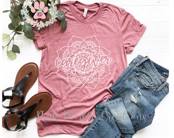 Caregiver T-Shirt: Mandala Graphic, Soft Cotton Unisex Tee