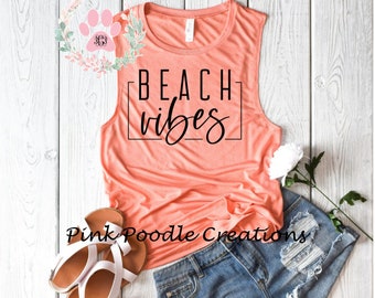 Camiseta sin mangas con estampado playero: Camiseta de vacaciones de verano
