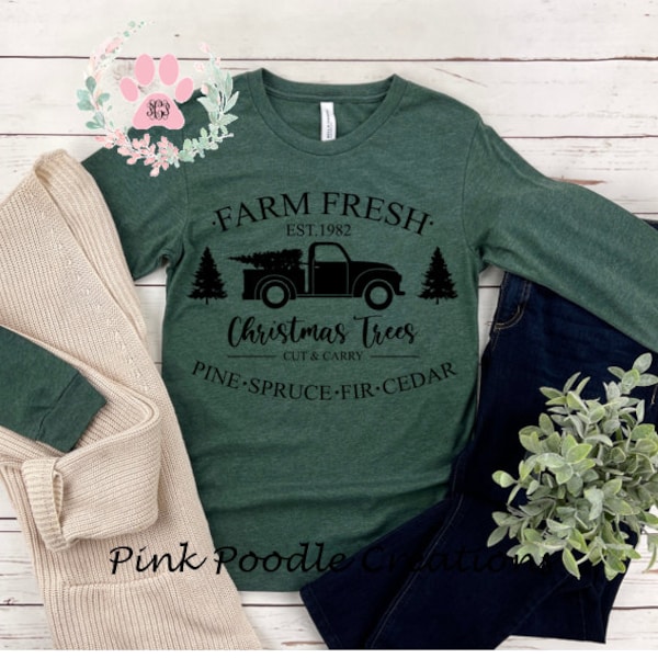 Christmas Shirt, Farm Fresh, Christmas Tshirt, Christmas Long Sleeve, long Sleeve shirt, Womens Long Sleeve, Winter Shirt, Tshirt