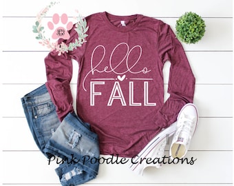 Hello Fall Long Sleeve Soft Unisex Fit T-Shirt Autumn Graphic Tee