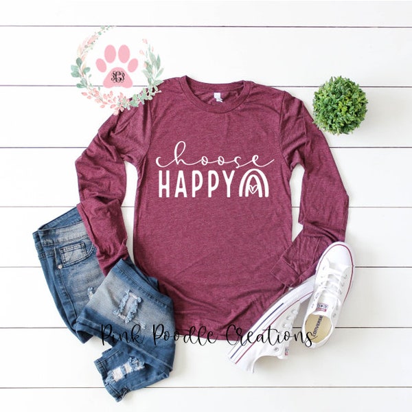 Camiseta de manga larga Choose Happy - Camiseta unisex para mujer