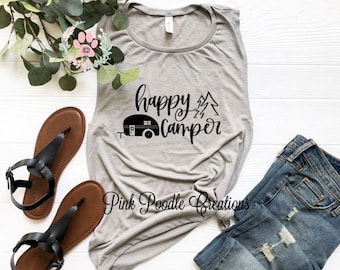 Happy Camper Muscle Tank Top: Camping Summer Shirt