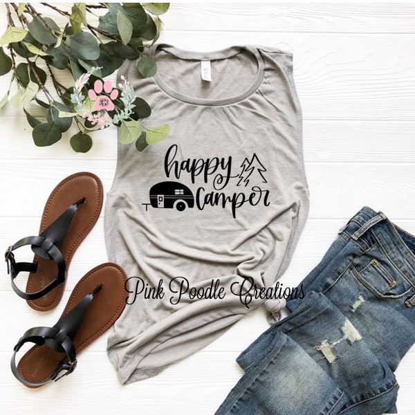 Happy Camper Shirt, Camping Shirt, Camping Tank, Camping Tank Top, Camping, Happy Camper, Muscle Tank Top, Summer Tank, Womens Tank, Tanks