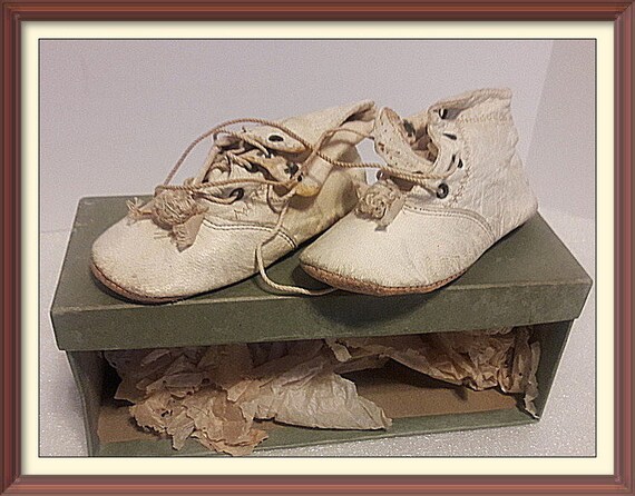 Victorian, Vintage Pair of Leather Baby Shoes.