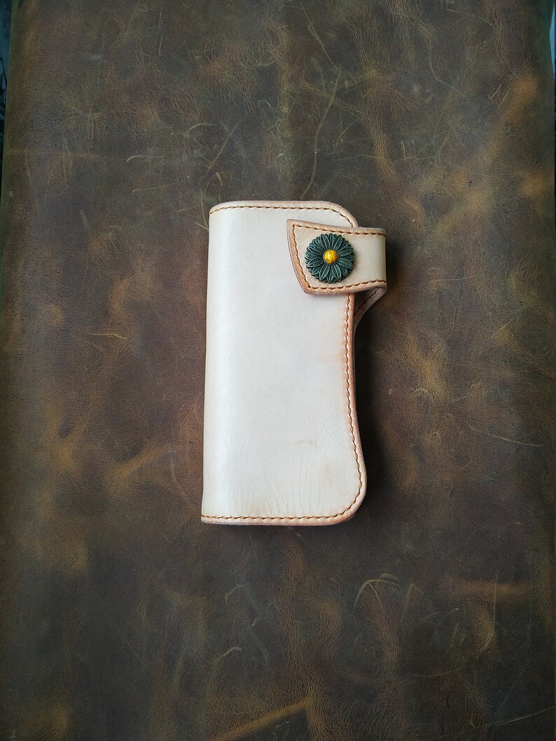 Big Natural Beige Biker Traker Leather Wallet