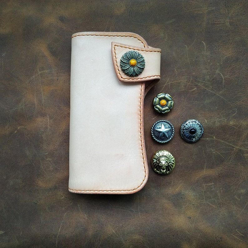 Big Natural Beige Biker Traker Leather Wallet