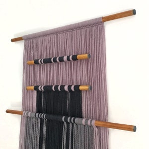 macrame wall hanging with colored wooden dowels textile wall art black & gray wall decor contemporary fiber art natural materials image 5