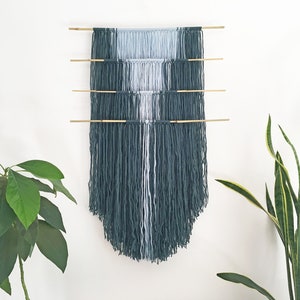 macrame wall hanging with color gradient and bamboo dowels image 1