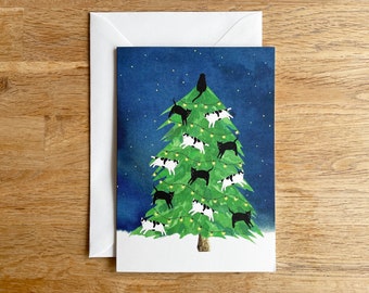 Cat Christmas Card - Kitty Tree - Lights | Cute Cat Cards | Cats Xmas Card | Postcard with Envelope | Watercolor Holiday Card