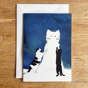 Snowcat Holiday Card: Watercolor Kitty Christmas Card with Envelope