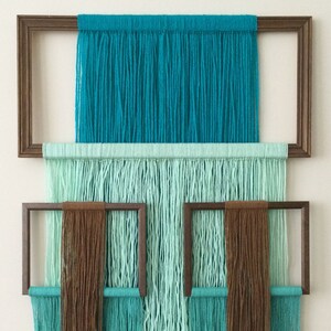 macrame wall hanging with picture frames light blue image 4