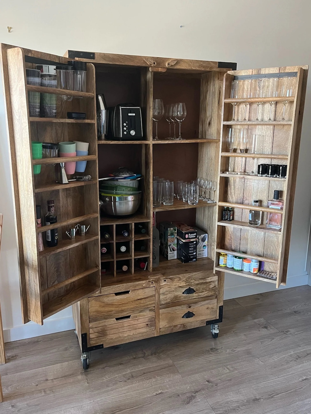 Large Rustic Wood Larder Pantry Storage 6ft Tall Food & Drinks Cupboardnatural Wood