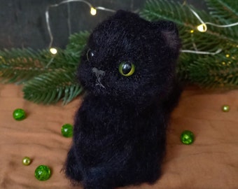Black cat stuffed animal, kawaii kitty plush, realistic black cat plushie, Birthday cat dad gift