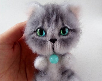 Gray Cat Plush Toy, Cute Plush Cat, Stuffed Cat Animal, Knitted Cat, Pet Portrait Toy, Handmade Yarn Cat, Grey Cat Plushie, Crazy Cat Lady