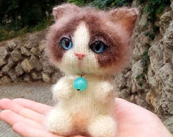 Cute Toy Cat, Knitted Handmade Cat, Cat Lover Toys, Organic Plush Toys, Knit Toy Cat, gift-for-woman, Ragdoll Plushie Cat