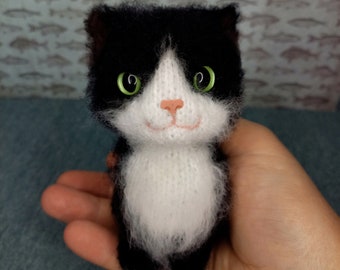 Tuxedo cat figurine, mini cat memorial gift, custom plush gift for cat owners