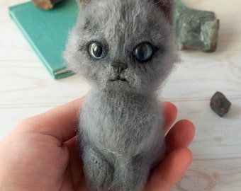 Gray cat stuffed animal custom figurine, cat lovers gift plush