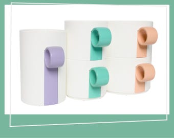 5 Coppia Memphis Mugs | PostModern | 1980s | Stackable Mepal Rosti | Mod Style Glamping | Dutch Danish Design | Vintage Plastic