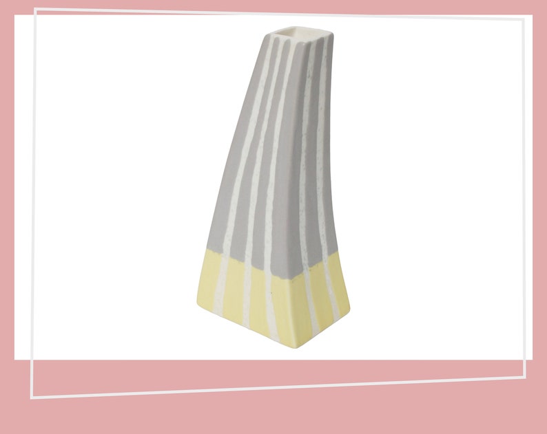 Vintage Ikea Vase Gray Yellow and White Striped Ceramic Objects 1990s