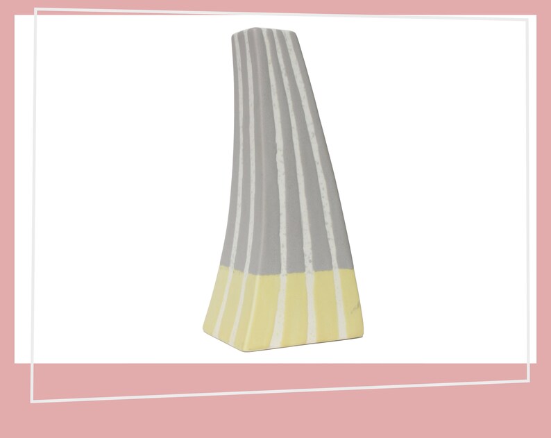 Vintage Ikea Vase Gray Yellow and White Striped Ceramic Objects 1990s