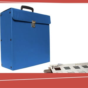 Étui de rangement pour vinyles LP | Détenteur du record d'Elpee | années 1980 | Bleu électrique brillant | Étui pour album de disques | Plastique vintage