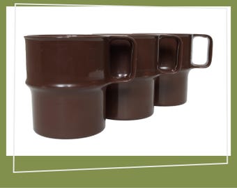 Set of 3 Mepal Mugs | 1970s | Dinnerware | Melamine | Mod Style Glamping | Stackable Cups | Made in Denmark | Vintage Plastic