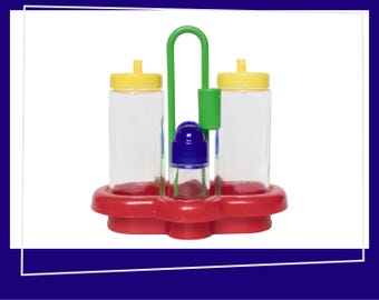 Italian Cruet Set in Memphis Colors | Oil Vinegar Salt & Pepper Dispenser | Glass Jars with Melamine Lid | 1980s | PostModern | Kitchenware