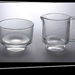 Joe Colombo Glass Creamer and Open Sugar set | Modernist Designer | Arno Italora | 1960s | Mid-Modern | Space Age | Mod | Vintage Glass