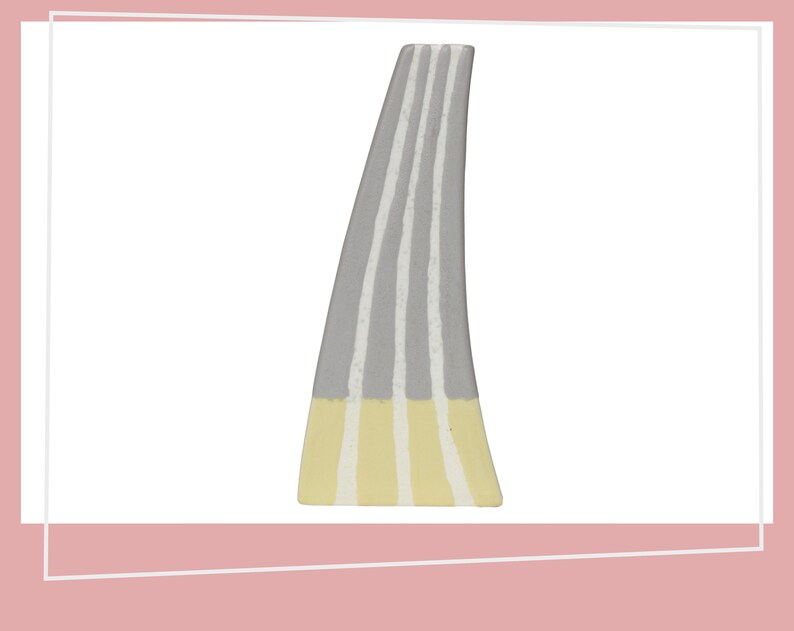 Vintage Ikea Vase Gray Yellow and White Striped Ceramic Objects 1990s