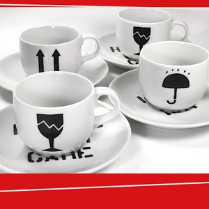 Patrick Raynaud Design Espresso Cups and Saucers | Mosa Maastricht | 1990s | Set of 4 Demitasse Coffee Cups | Post Modern | Vintage Ceramic