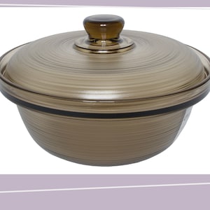 NOS Arcopal France Round Casserole Dish with Lid | 1970s - 1980s | Pattern Fume | Smokey Brown Glass | Made in France | Vintage Glass