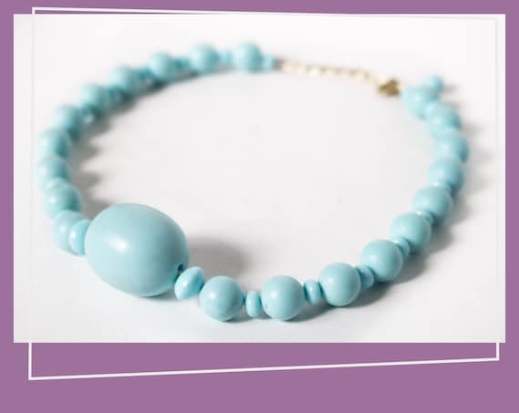 Short Baby Blue Beaded Necklace | 1950s - 1960s |… - image 1