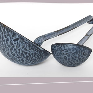 Enamel Ladle and Gravy Spoon | Dutch Blue Grey Graniteware | 1940s -1950s | Kitchen Utensils | Farmhouse Kitchen | Vintage Enamelware