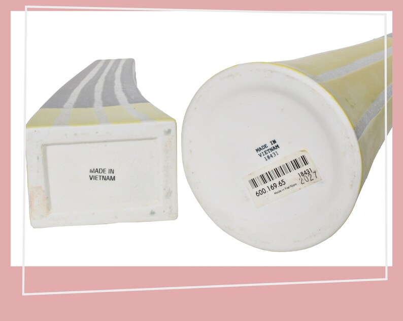 Vintage Ikea Vase Gray Yellow and White Striped Ceramic Objects 1990s