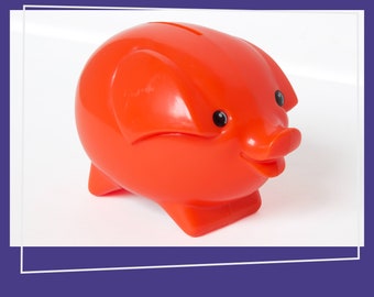 Small Plastic Piggy Bank | Little Vintage Fire Engine Red Piggy for Saving Coins | 1970s | Vintage Plastic